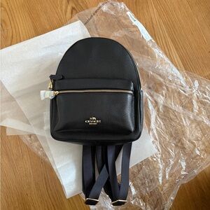 Coach Pebble Leather Mini Charlie Black Backpack New